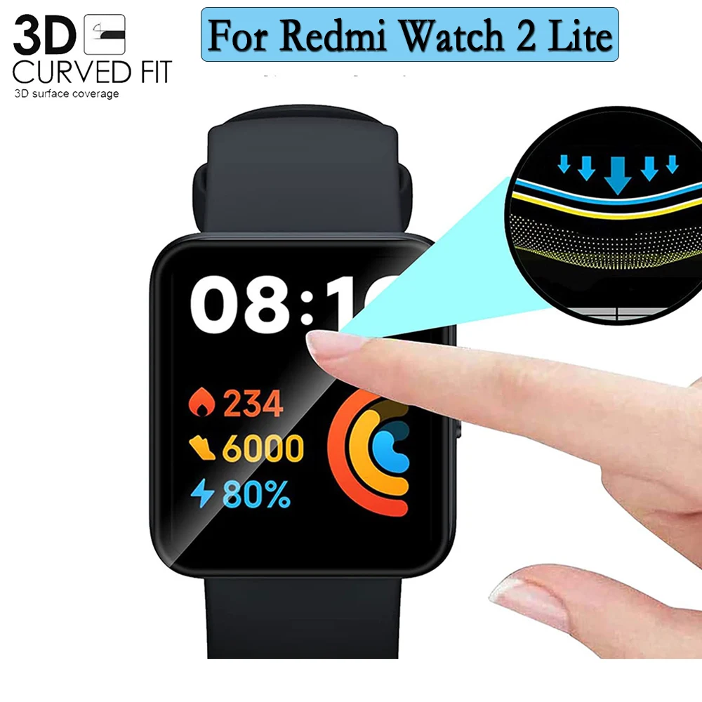 ฟิล์มใสสำหรับป้องกันหน้าจอ3D แบบโค้ง1/4นิ้ว/3/5ชิ้นสำหรับนาฬิกา Redmi Watch 2 Lite ไม่ใช่กระจกนิรภัยอุปกรณ์เสริมสำหรับนาฬิกา