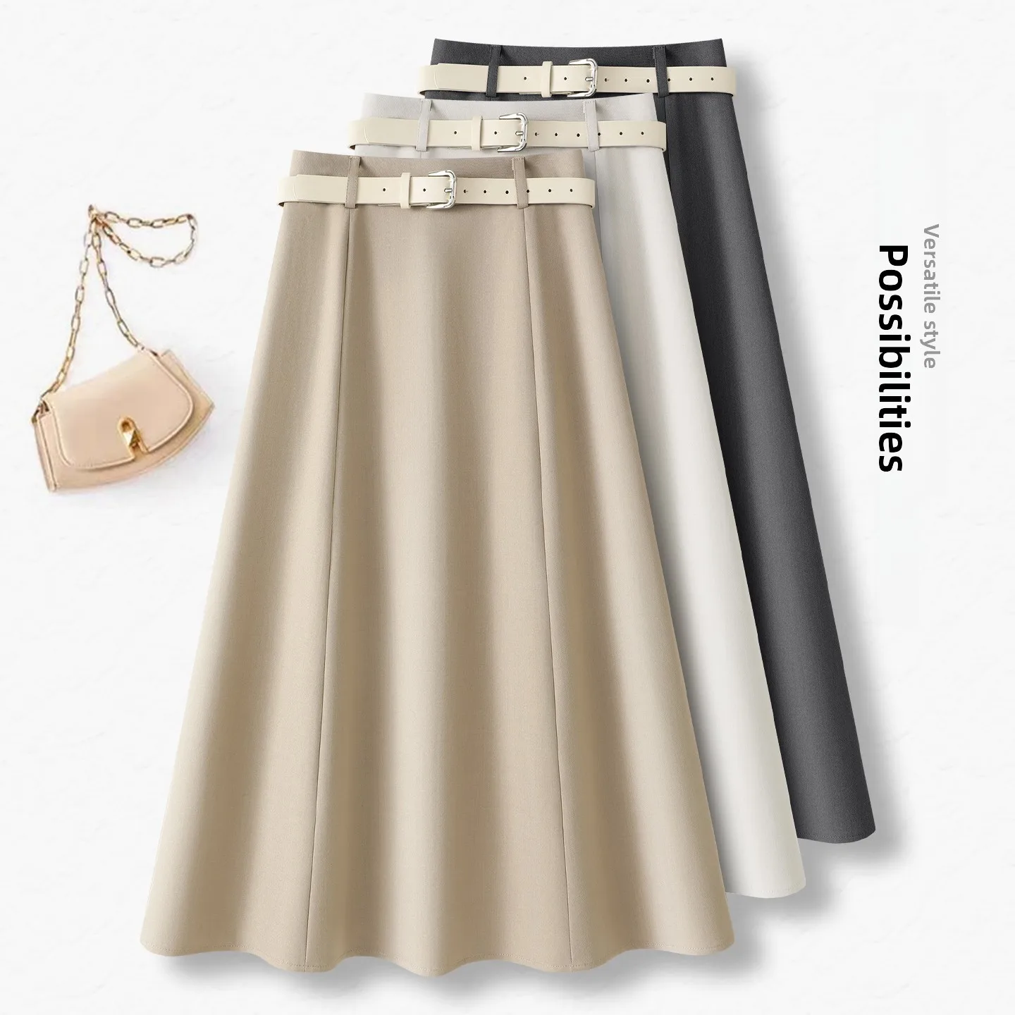 

Юбка миди А-силуэта с высокой талией женская, весна-лето 2026, новый стиль, скрывающая бедра, утягивающая, из полиэстера и вискозы, повседневная