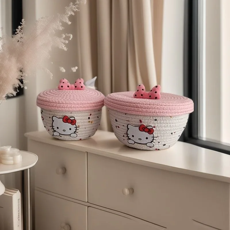 KT cat cartoon cotton rope Hello kitty cartoon kawaii storage box knitted cute snack grocery storage box Creative gift wholesale