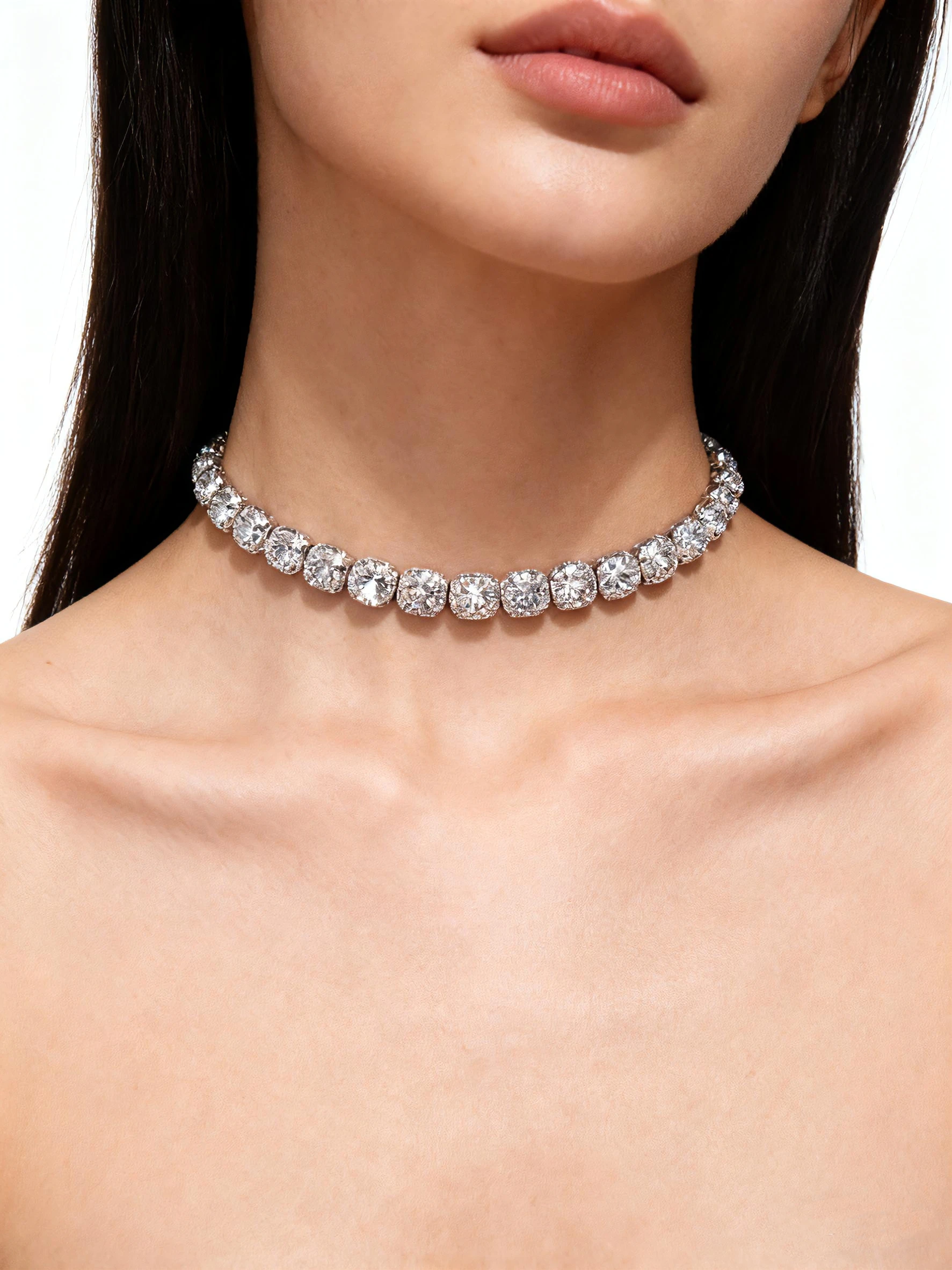 

9MM Women's Bling Luxury Paved Crystal Tennis Chain Necklace Hip Hop Iced out round Square Tennis Chain Choker Jewelry