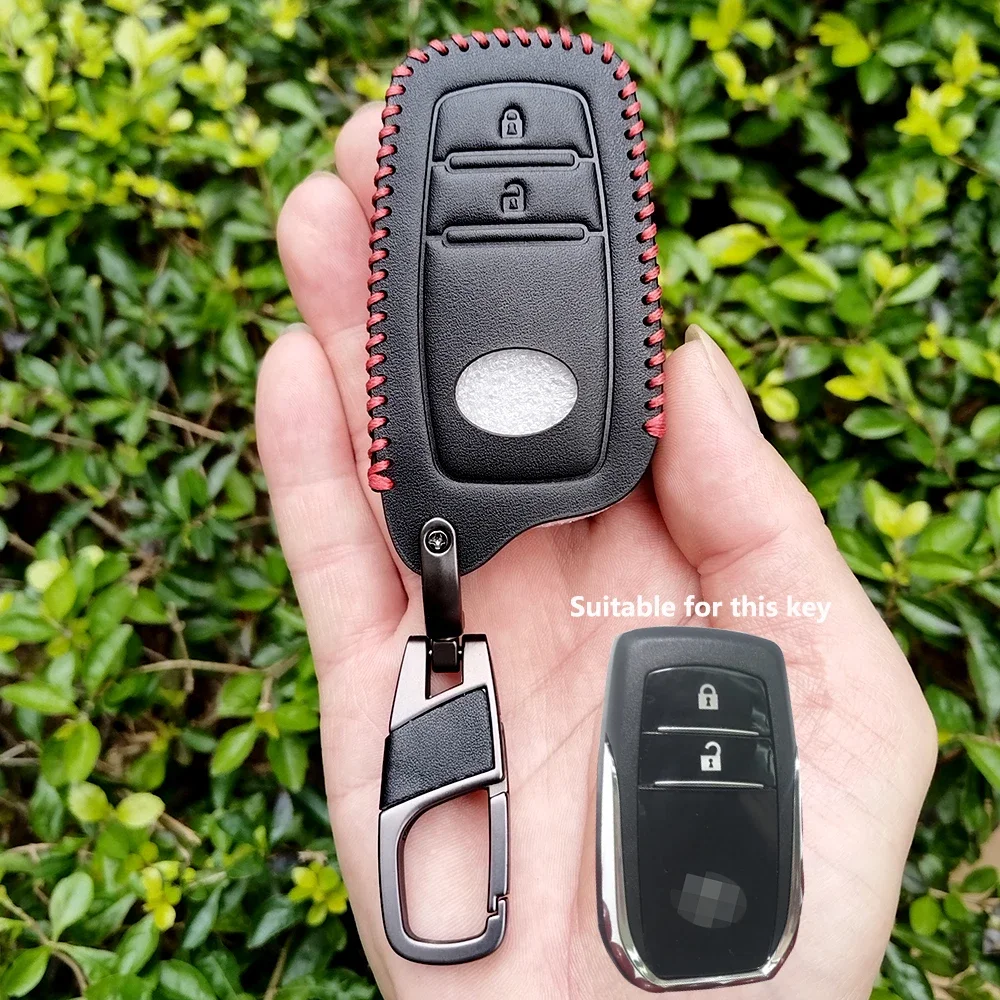 Soft Leather Car Key Cover Holder Shell For Toyota Hilux 2021 Revo Yaris RAV4 2015 Auris 2013 Innova 2 Buttons Remote Keychain