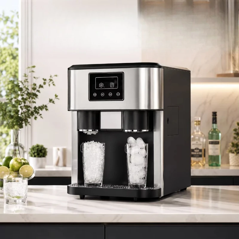 Three-in-one three-function bullet-shaped ice cube ice shaver with ice crusher and water dispenser