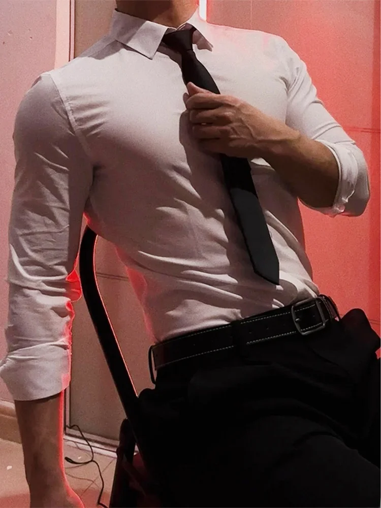 

Белая мужская рубашка с длинным рукавом, приталенная, для ношения под одеждой, весна-осень, подчеркивающая мускулатуру, в британском стиле, повседневная модная верхняя одежда/куртка