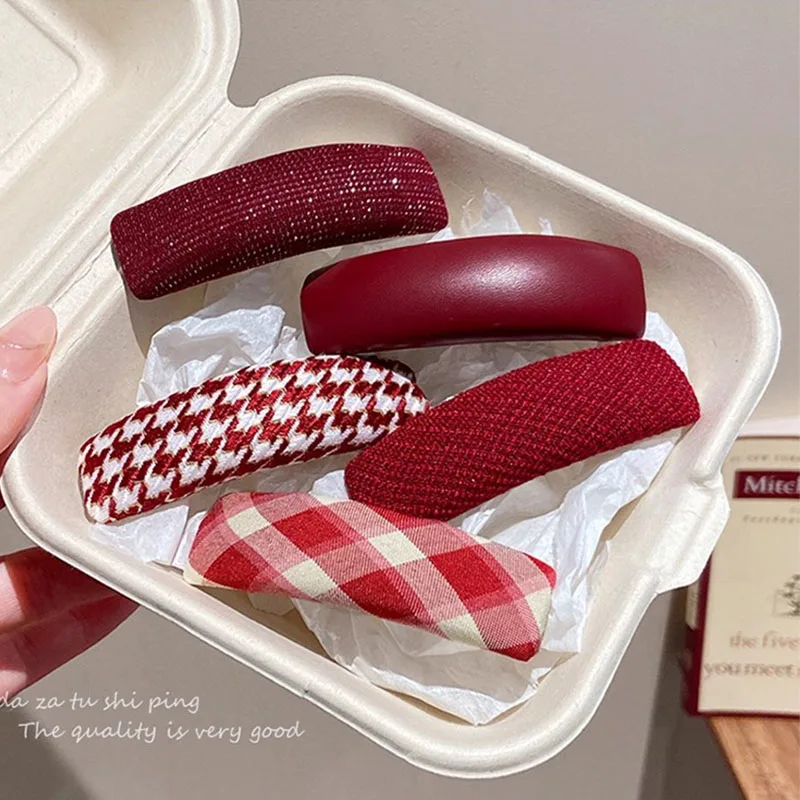 5 개/대 여자를위한 빨간색 직사각형 머리핀 여자 달콤한 머리 장식 바레트 BB 헤어 클립 헤어 그립 패션 헤어 액세서리