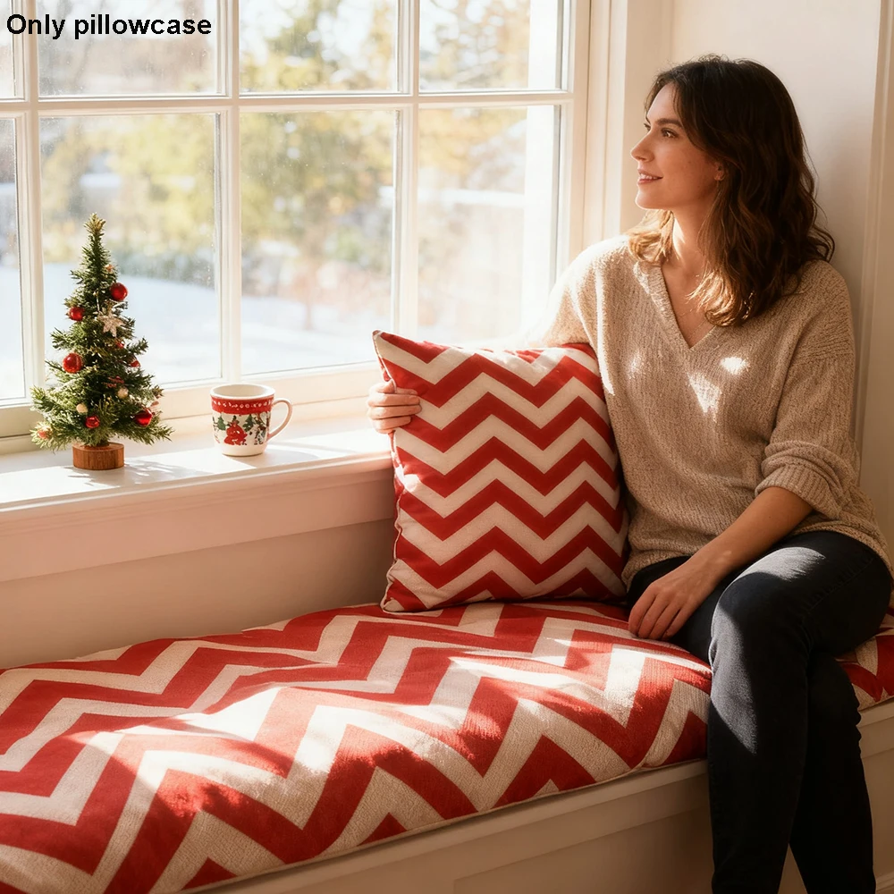 1pc  Red Linen Striped Pillow Case, Square Backrest Pillow Case, Sofa living room Bedroom Home Decoration,  Without pillow core