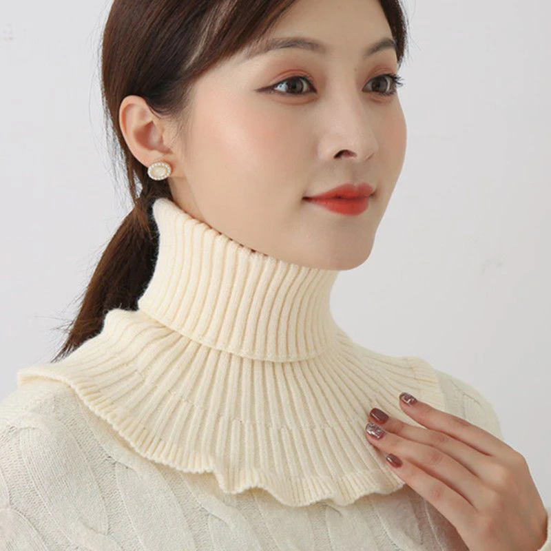 Warm Knitted Collar Scarf Women Turtleneck Knitted False Fake Collar Detachable Scarf Warm Winter Windproof Ruffles Wrap Scarf