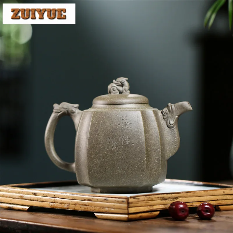 550ml Yixing Purple Clay Teapot Handmade Square Ryuzun Pot Raw Ore Dragon's Back Mud Tea Brewing Kettle With Filter Zisha Teaset