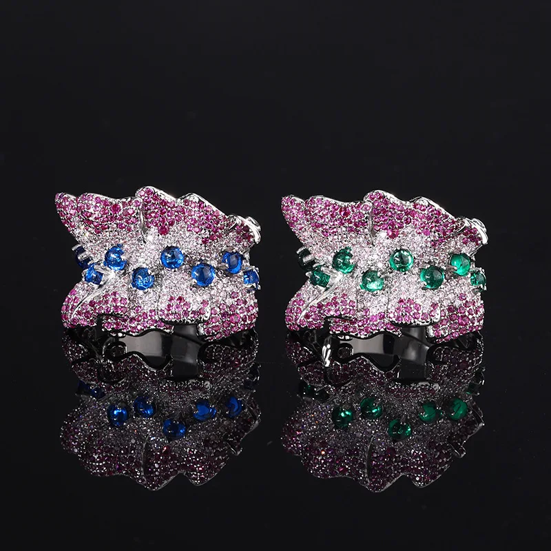 Adjustable Open Ring Luxury Design Ring with Pink CZ Pave Round Cut Green Blue Gemstone Statement Jewelry for Women Party Gift
