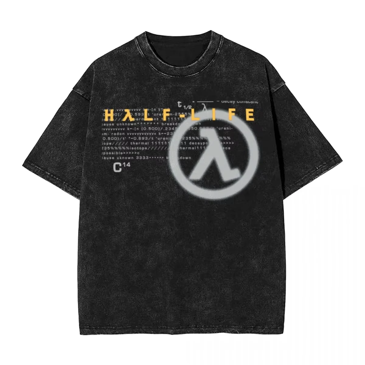 Half‑Life 2 Lambda Logo T‑Shirt Men Vintage Washed Game Print Short Sleeve O‑Neck Casual Tee for Gaming Fans Streetwear Tops