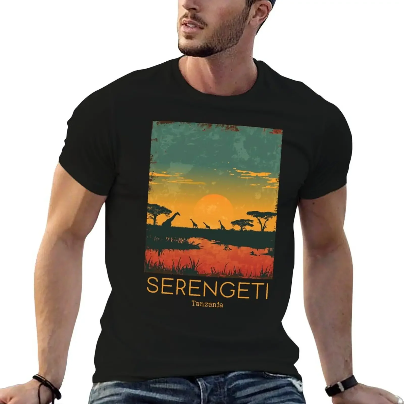 A Vintage Travel Illustration of Serengeti National Park - Tanzania T-Shirt vintage clothes anime tshirt t shirts for men