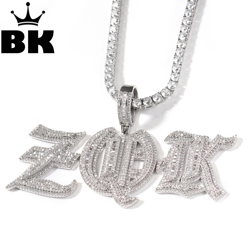 

THE BLING KING Gothic Old English Font Custom Name Necklace For Men Baguette Cubic Zircon Iced Out Pendant Punk Hip Hop Jewelry