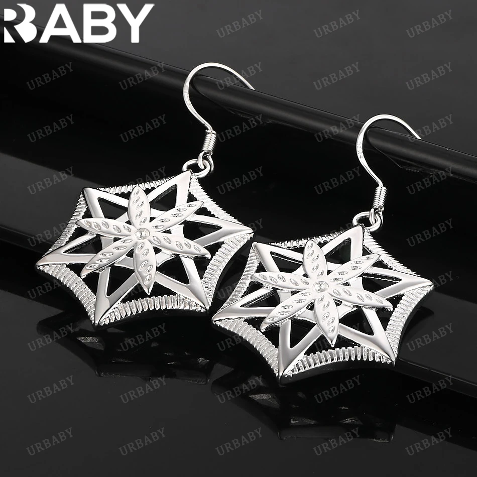 

URBABY 925 Sterling Silver Earrings Polygonal Flower Drop Earrings For Women Jewelry Fashion Party and Daily Wear