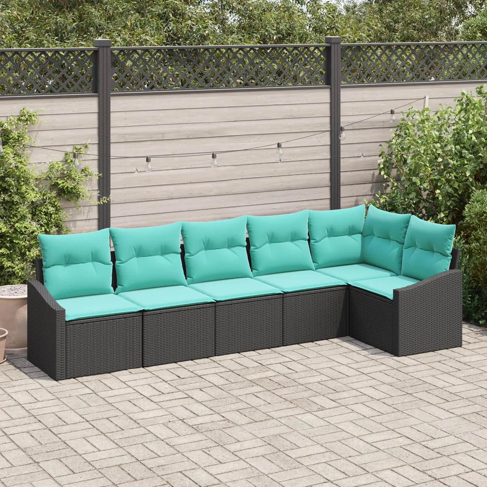 

7 Piece Outdoor Rattan Sofa Set with Cushions Black Wicker Garden Furniture