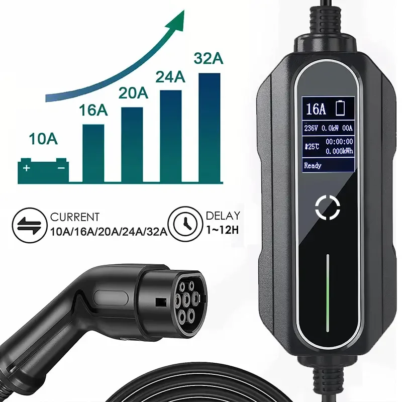 

7KW Portable Charging Station for EV Cars New Energy Vehicle Parts Accessories with 32A Output Current CCS1 GBT Adapter