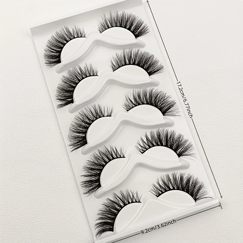 5 pairs of black stem long tube cat eye eyelashes, natural appearance, soft curl up, peak expansion, comic style, dramatic eyela