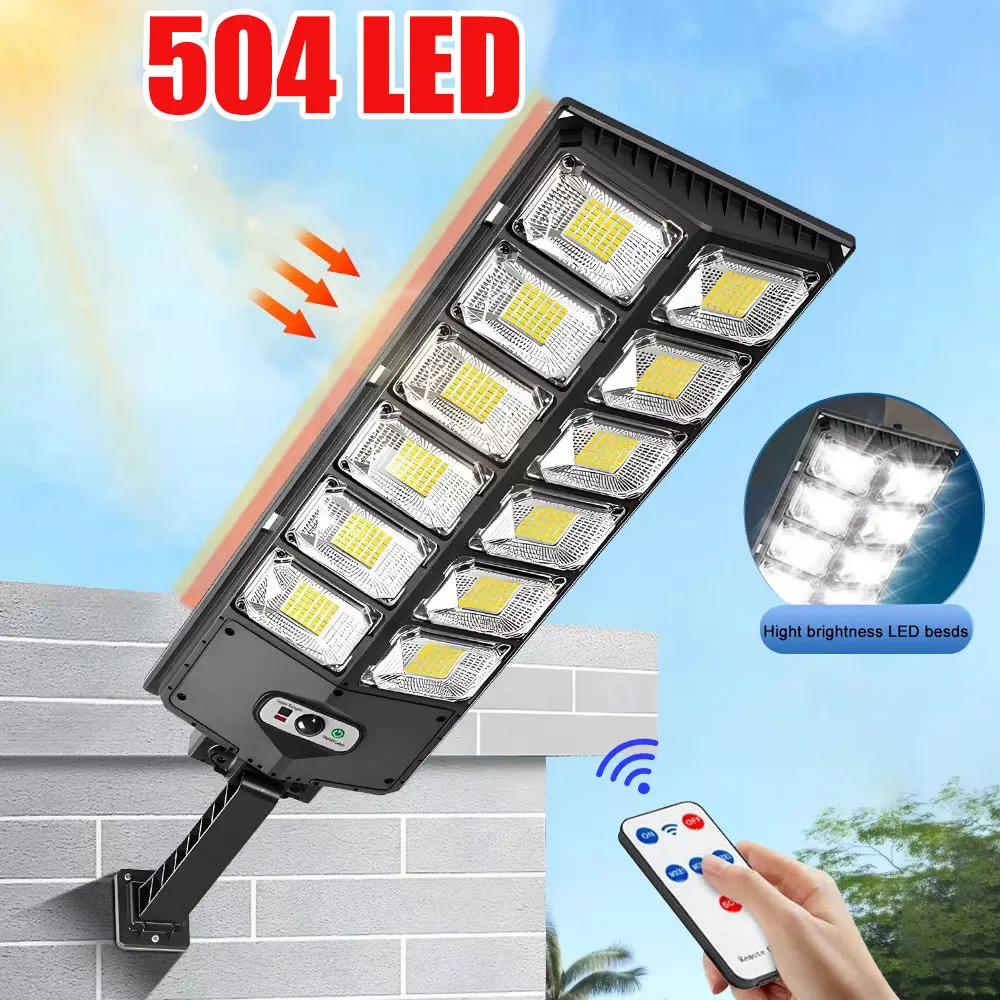 

504 LED Outdoor Solar Lights with Motion Sensor Remote 3 Mode Waterproof Super Bright Solar Street Light for Garden Patio Garage