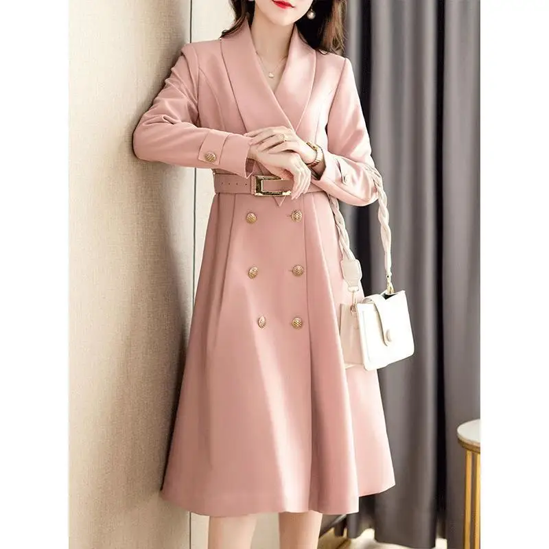 Imagem -05 - Primavera e Outono Blusão Cabolsas Femininos 2023 Nova Versão Coreana Mid-length Cabolsa Moda Design Elegante Escritório Rosa Trench Coat