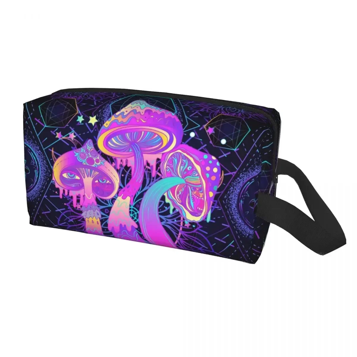 Magic Mushroom Trippy Psychedelic Neon Pastel Goth Toiletry Bag Women Cosmetic Makeup Organizer Lady Beauty Storage Dopp Kit Box