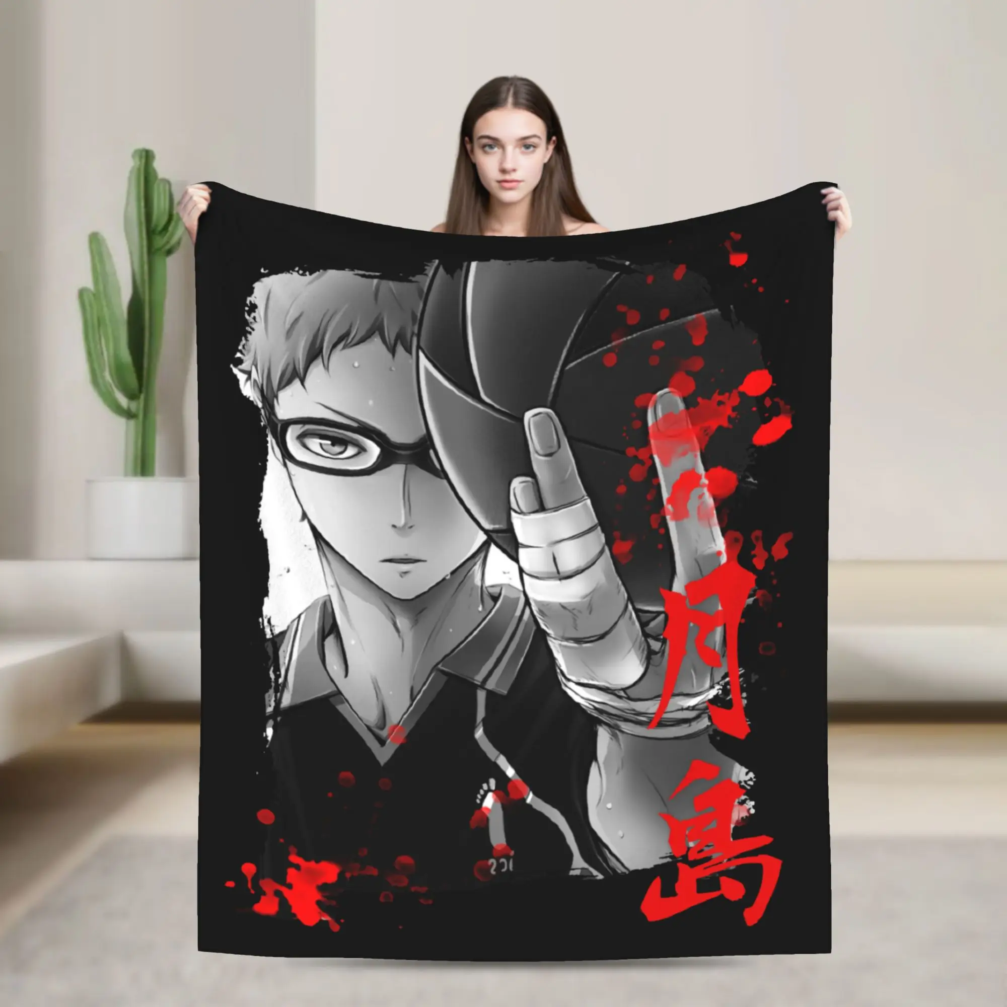 Haikyuu Kei Tsukishima Blanket Fleece Printed Karasuno Volleyball Kageyama Portable Soft Throw Blanket for Sofa Couch Bedspread
