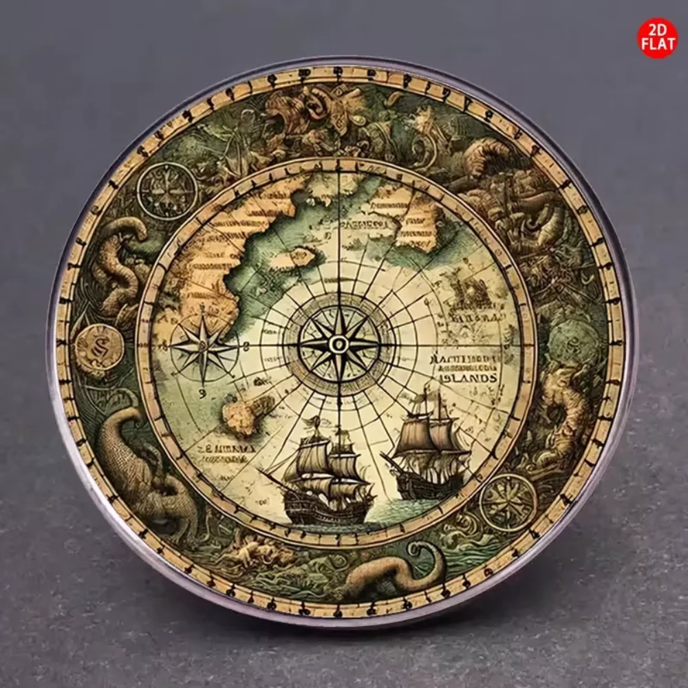 Deep Sea Exploration Navigation Map Compass Pin Stainless Steel Flat Dropper Pin Clothes Backpacks Pins Decorative Accessories