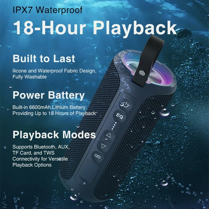 

40W Subwoofer Wireless Bluetooth Speaker IPX7 Waterproof Powerful Sound Party Outdoor Speaker with 30H Battery RGB Lights TWS