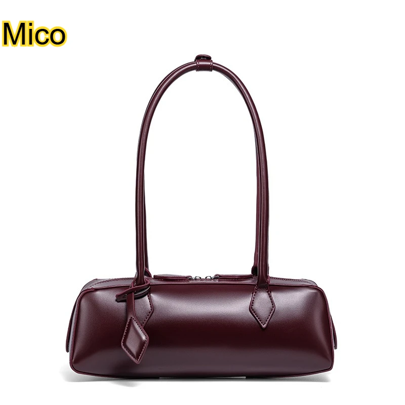 

Aesthetic East-West Shoulder Bag with Built-in Organizer - Long-Handle Baguette Purse for Women