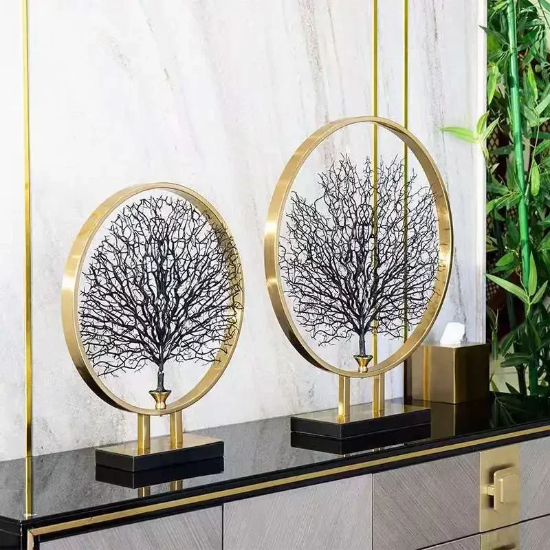 New Metal Handicrafts Artificial Plants Tree Trunk Statue Branch Decorative Figurines Geometric Ring Home Decoration Access