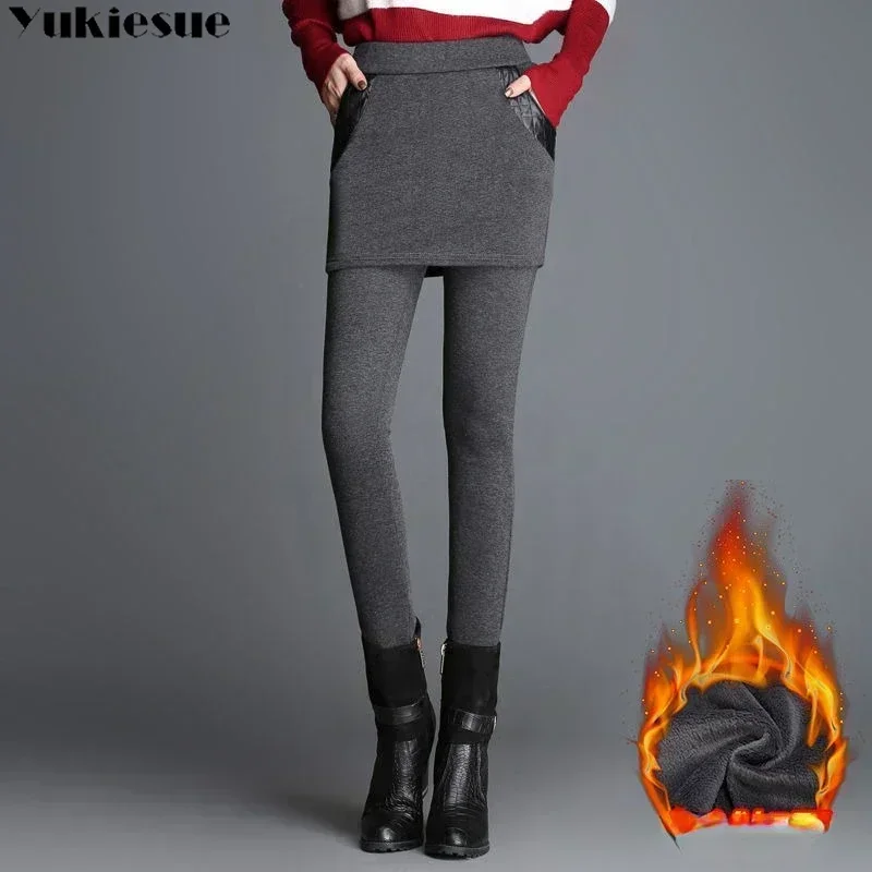 Women Trouser Skirt 2023 Winter New Fashion Versatile Warm Velvet Thickening High Waist Look Thin Fleece Tight Leggings Skirt