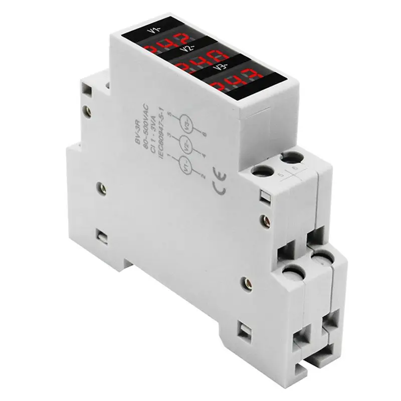 [HOT!A34R】 BV-3R LED Three Phase Voltmeter Mini Digital Display Modular Voltage Meter 80-500VAC Din Rail V1 V2 V3
