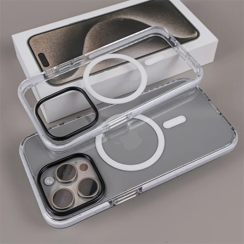 

Transparent Anti-fall Magnetic Magsafe Hard Case for iphone 15 14pro 13Pro 15pro max Clear Wireless charging Cover Shockproof