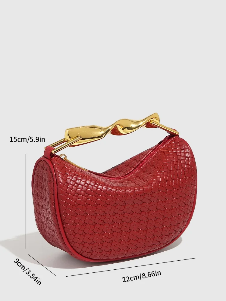 Gold Handle Brand Handwoven Handbag Casual Fashion Bow Design Purse Exquisite High-end Leather Brown Zipper Luxury Shoulder Bags - Image 5