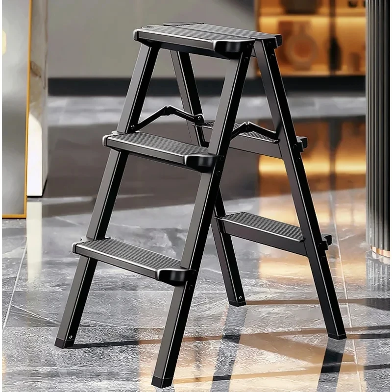 Ladnamy-Escalera de espiga de aleación de aluminio engrosada, taburete multifuncional para escalada en interiores, color negro