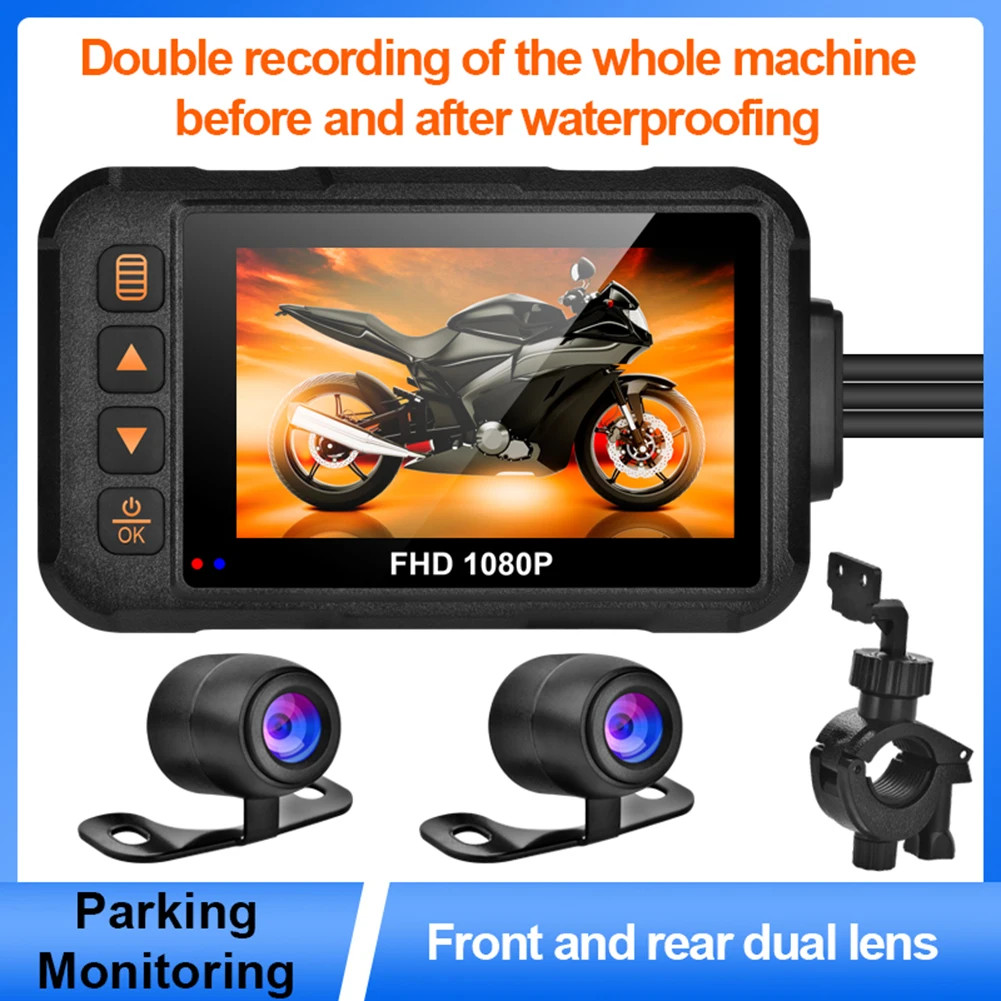 1080P/720P Video Recorder Driving Monitoring Waterproof 3 Inch Front Rear Camera Video Recorder Universal Motorcycle Accessories