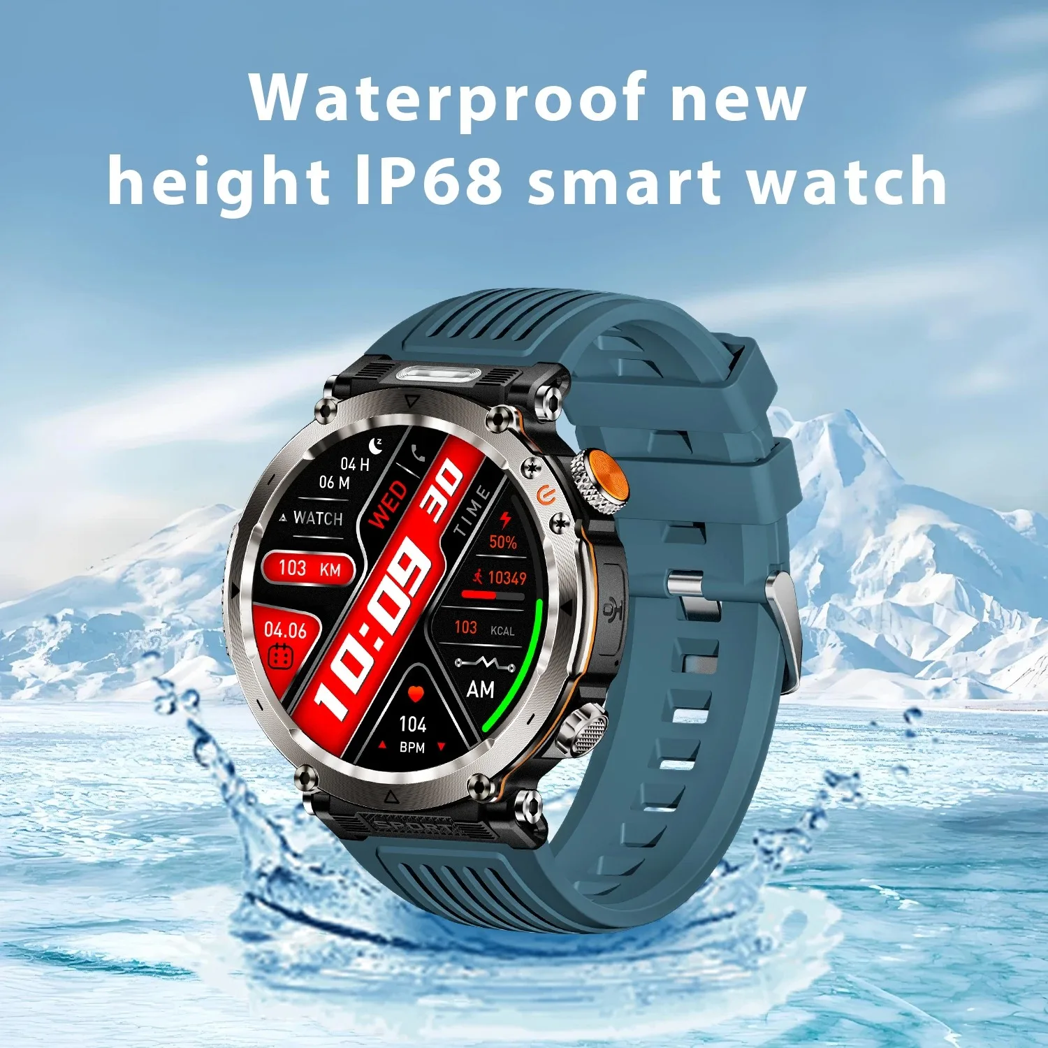 5ATM مقاوم للماء ساعة ذكية الرجال 600mAh في الهواء الطلق SmartWatch GPS البوصلة معدل ضربات القلب مصباح ليد جيب بلوتوث دعوة الرياضة Smartwatch