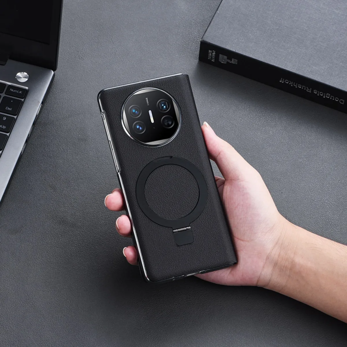 For Huawei Mate X5 X3 Case Luxury Skin Friendly Matte Leather Magnetic Rotating Ring Bracket Protective Back Cover Accessories