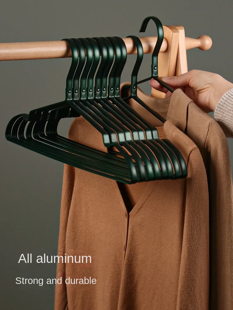 Clothes Hanger New Dark Green  Aluminum Alloy Anti-Slip Traceless Stainless Steel Nordic Style Suitable Wardrobe Balcony Storage