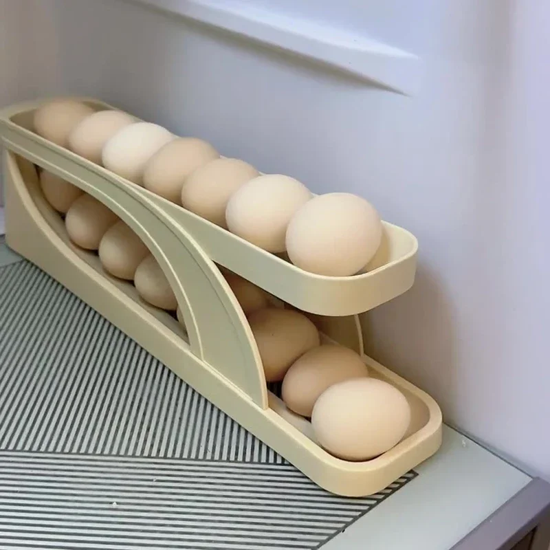 Automatic Scrolling Egg Rack Holder Storage Organizer Rolldown Refrigerator Egg Dispenser Box Egg Basket Container for Kitchen