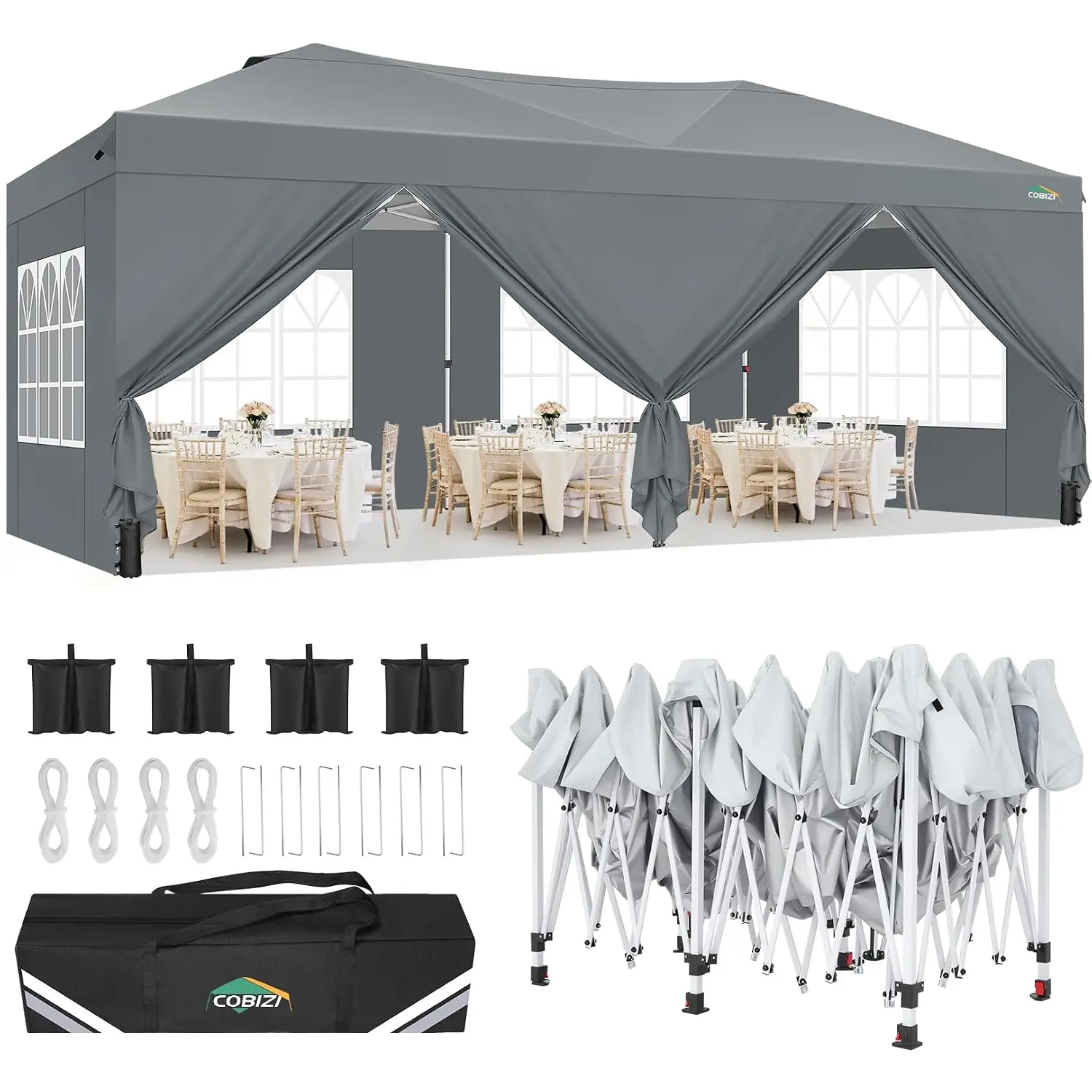 10x20 Pop Up Canopy Tents with 6 Sidewalls, One Push Easy Setup Party Tent for Party, Waterproof Gazebo for Outdoor, Customized