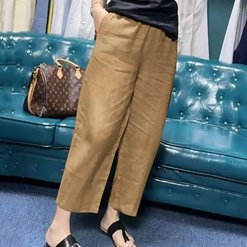 Slimming Wide Leg Pants Women's Summer New Loose Casual Meat Covering Thin Nine Points Pants Outdoor Wear Polyester Fiber