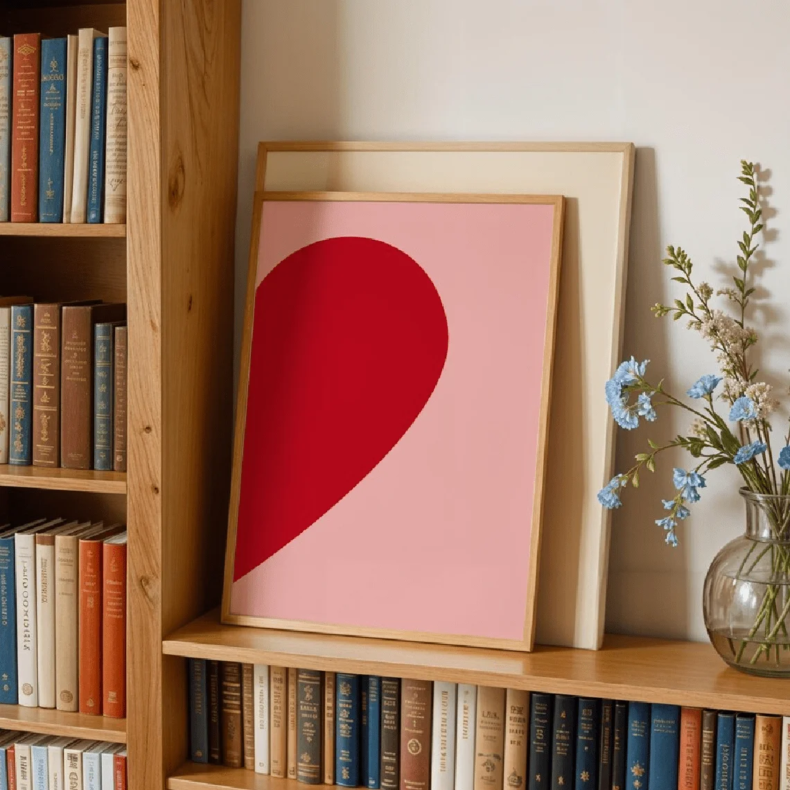 2pcs/set Pink and Red Heart Canvas Printing Minimalist Romantic Love Wall Art Poster for Modern Home Decor Valentine's Day Gift