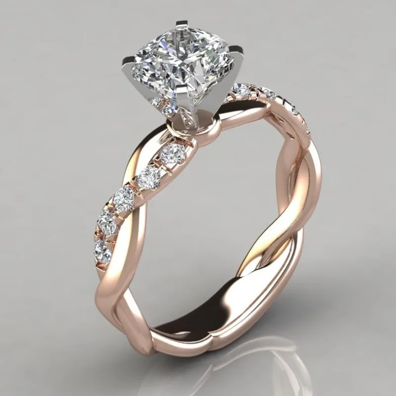 

Exquisite Fashion Rose Gold Color Inlaid with White Zircon Rings Elegant Engagement Wedding Rings for Women Jewelry