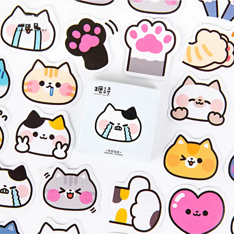 45pcs Cute Cartoon Cat Stickers Kawaii DIY Scrapbooking Diary Journal Planner Decorations Korean Stationery Gift Sealing Tags