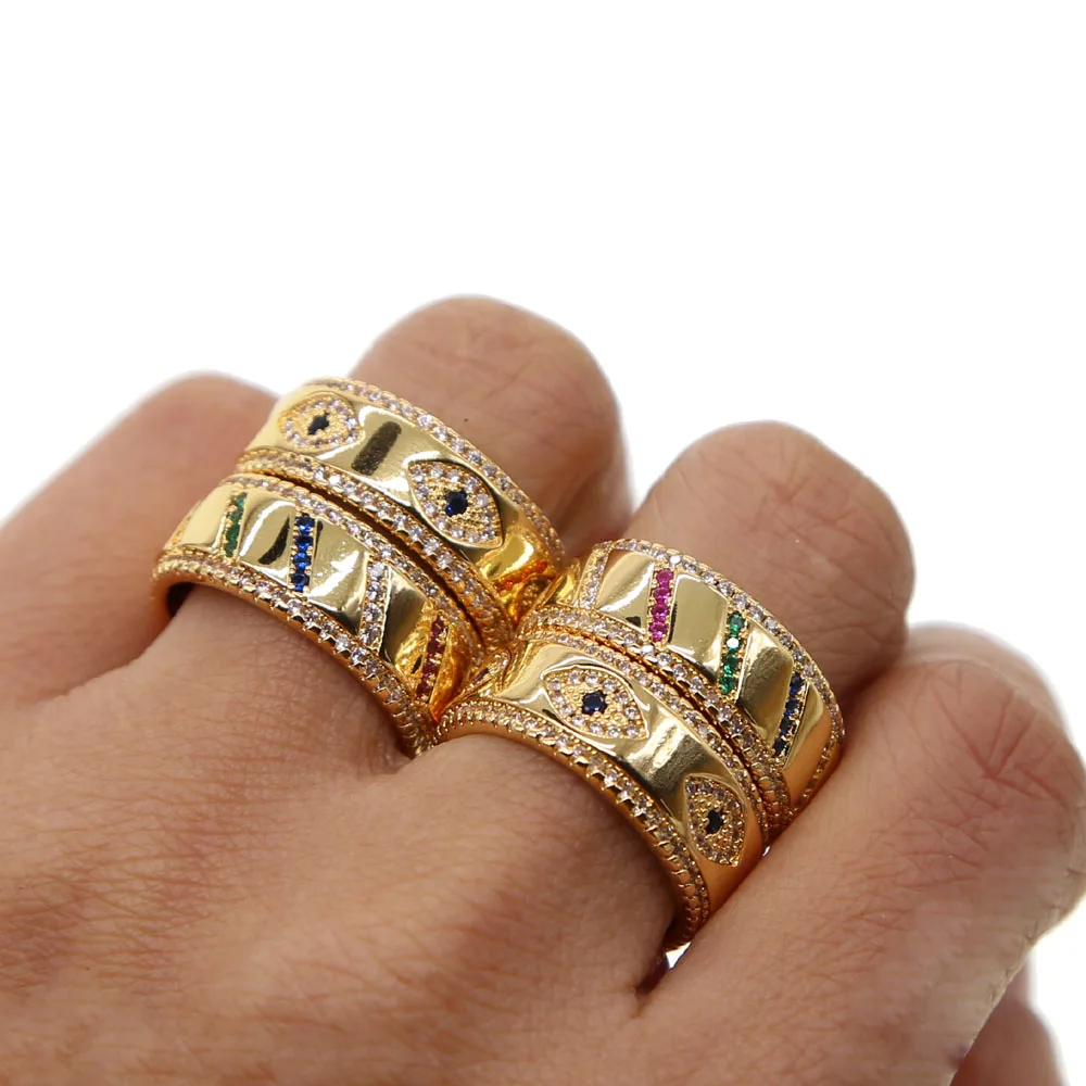 2026 High Quality Gold Color Evil Eye CZ Band Wide Engagement Ring For Women Dainty Fashion Stacking Stack Midi Finger Jewelry