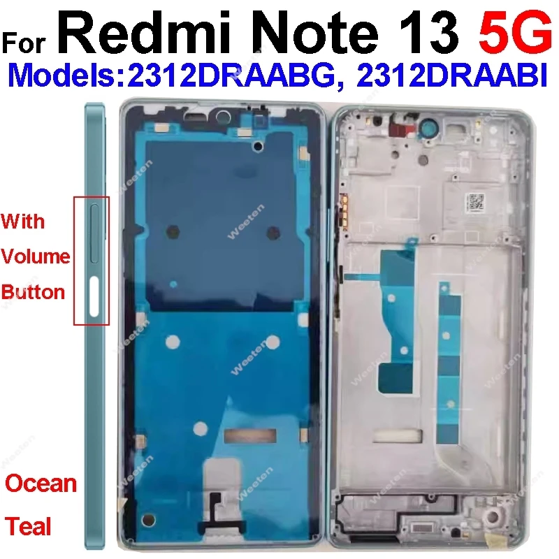 Middle Frame Bezel Holder For Xiaomi Redmi Note 13 Pro Plus 5G LCD Middle Frame Housing Cover With Volume Side Button Parts