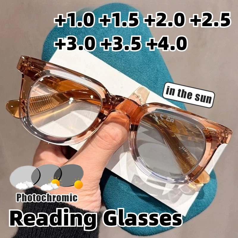 

2026 New Photochromic Anti-Blue Light Presbyopia Glasses Fashionable High Definition Square Frame Reading Eyewear for Women