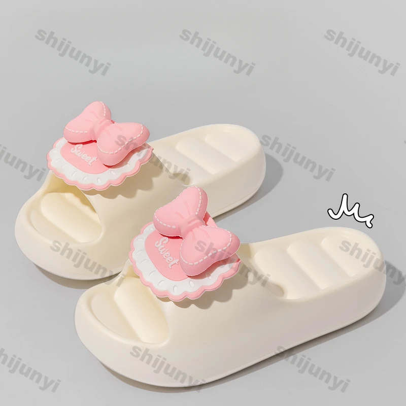 جديد لطيف القوس منصة النعال للنساء أحذية الحمام الداخلي الإناث الصيف سميكة وحيد المضادة للانزلاق الفتيات منزل الطابق الشاطئ الشرائح #6