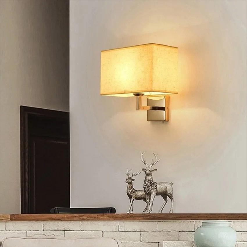 E27 LED Wall Light with Switch Bedside Fabric Reading Lamp Living Room Bedroom Hotel Study Room Corridor Balcony Decorative Lamp