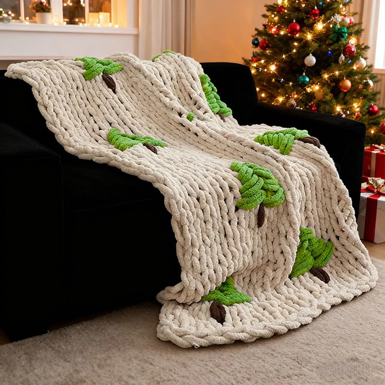 Hand-knitted Blanket for Bed Christmas Tree Extra-chunky Yarn Blankets Home Use Throw Blanket for Sofa Warm Soft Bed Cover