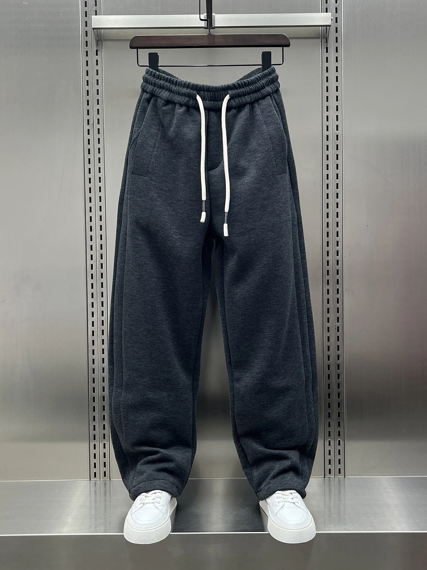 

Fall 2025 Men's Casual Pants Elastic Waist High Elastici Pure Color Versatile Loose Fit Spor Sle Warm Straight Leg Trou...