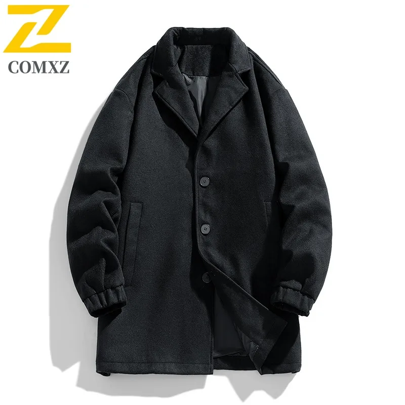 COMXZ Premium Men Woolen Trench Korean Style Fashion Lightweight Coat Casual Daily Style Windproof Spring Autumn Garment